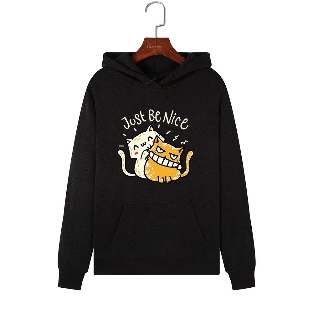 Áo Hoodie Nữ form rộng 2 chú Mèo Just Be Nice   - Thời trang Familylove   Hàng chuẩn thương hiệu