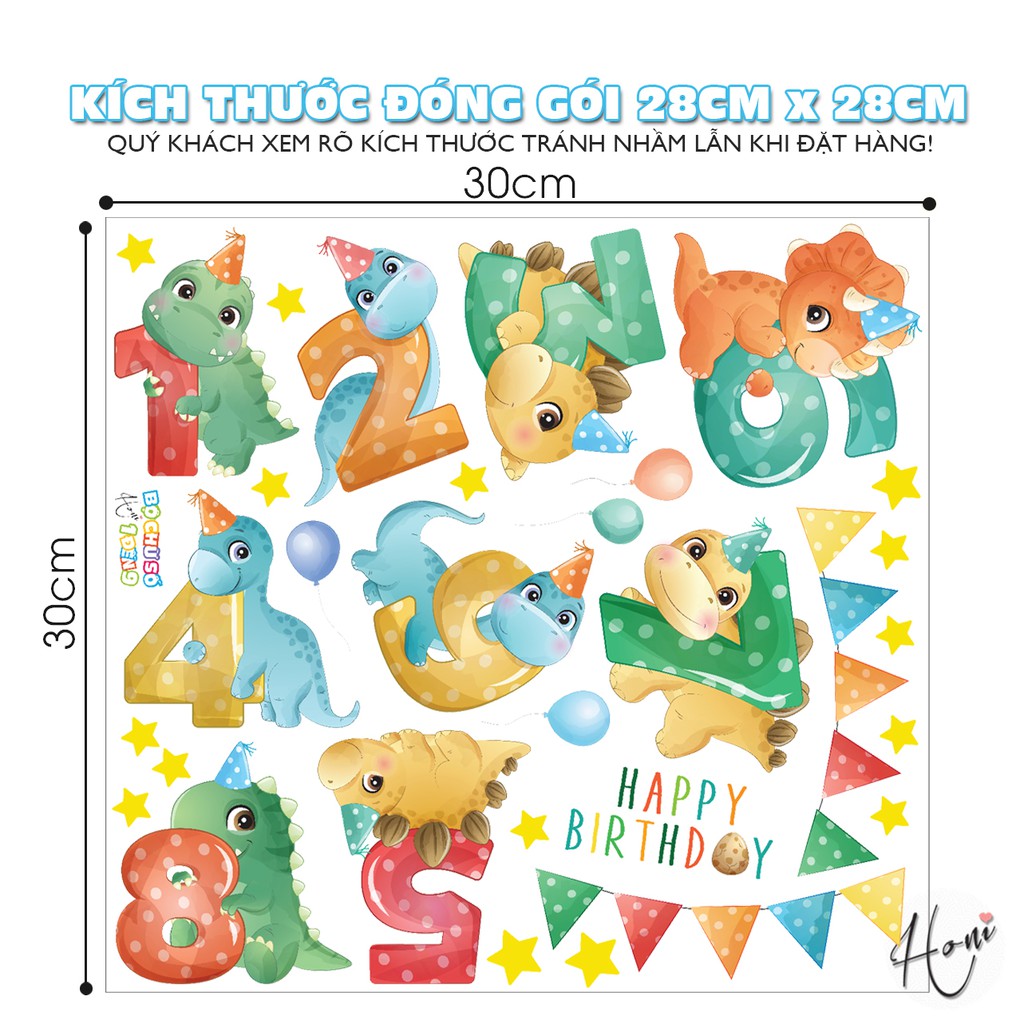 Decal Chữ Số Khủng Long Dino Dễ Thương - Chữ Số Dán Tường