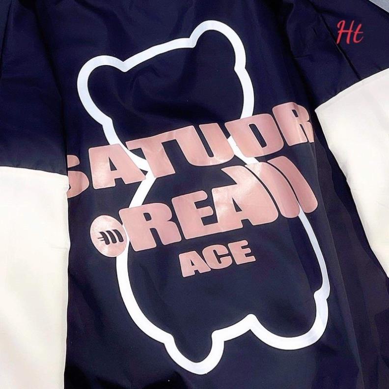 Áo khoác bomber phối tay be in gấu ht