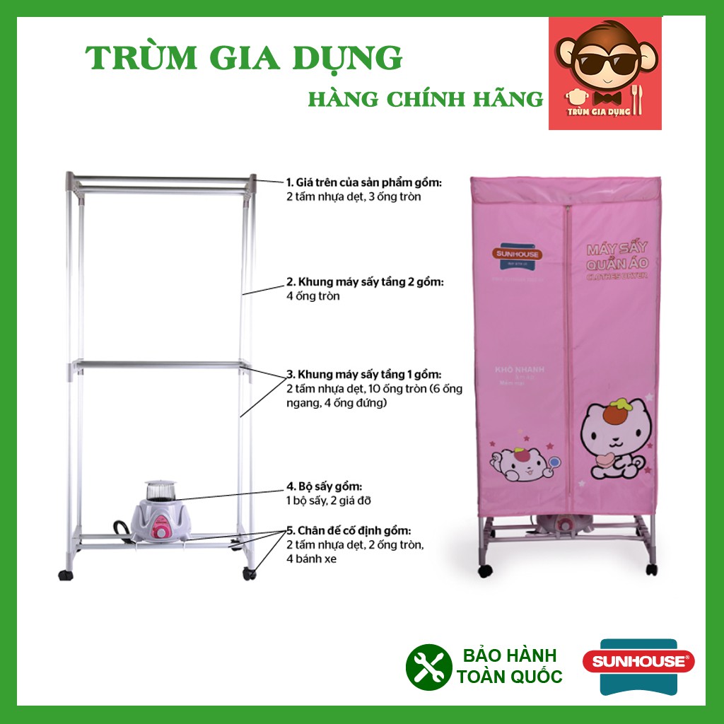 Máy sấy quần áo Sunhouse SHD2701, máy sấy quần áo tối đa 15kg. Công suất 1000W