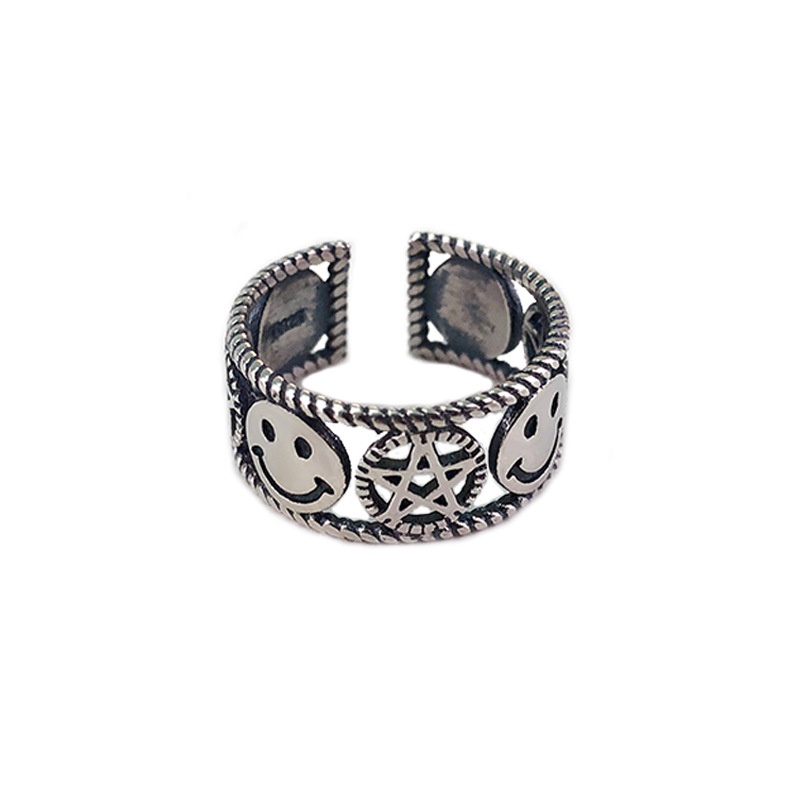 Nhẫn Mở Hình Ngôi Sao Mặt Cười Phong Cách Hip Hop