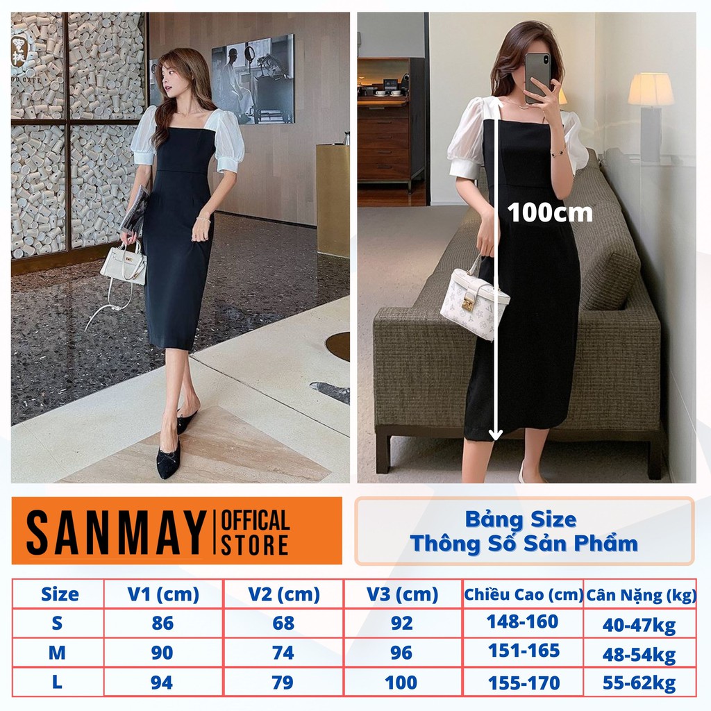 Váy Dự Tiệc Cưới SANMAY Đầm Cổ Vuông Tay Phồng Sang Trọng Thiết Kế Dáng Ôm Đi Chơi Công Sở Đen VD038 | BigBuy360 - bigbuy360.vn