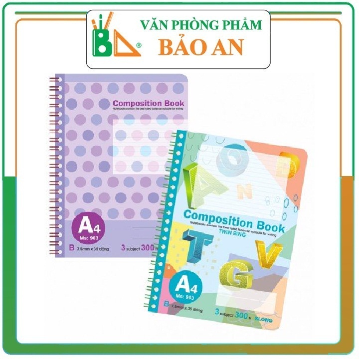 Sổ lò xo kép bìa nhựa A4 Klong 300 trang Ms903