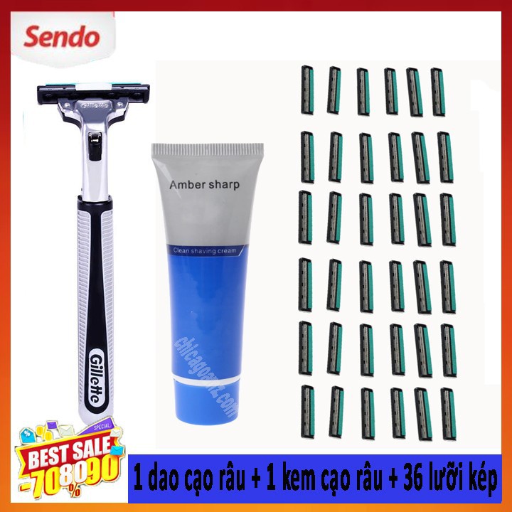 Bộ Dao Cạo râu Cho Nam Kèm 36 Lưỡi Dao Cạo Cùng 1 Lọ Kem