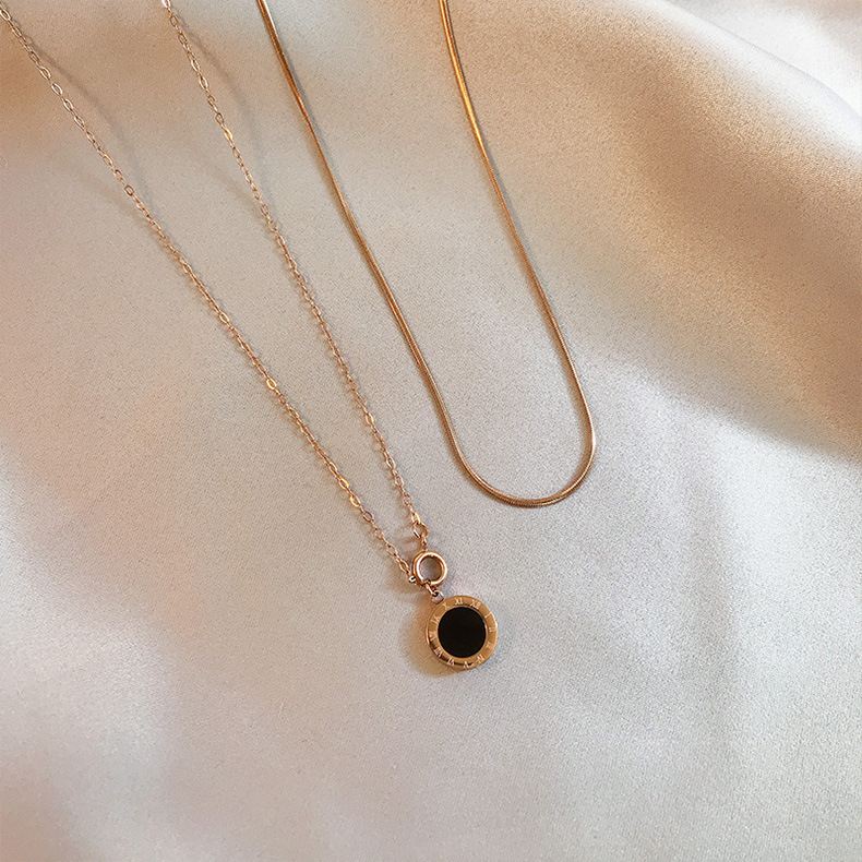 Dây chuyền hai lớp bằng kim loại mạ vàng 18K mặt hoa hồng cho nữ