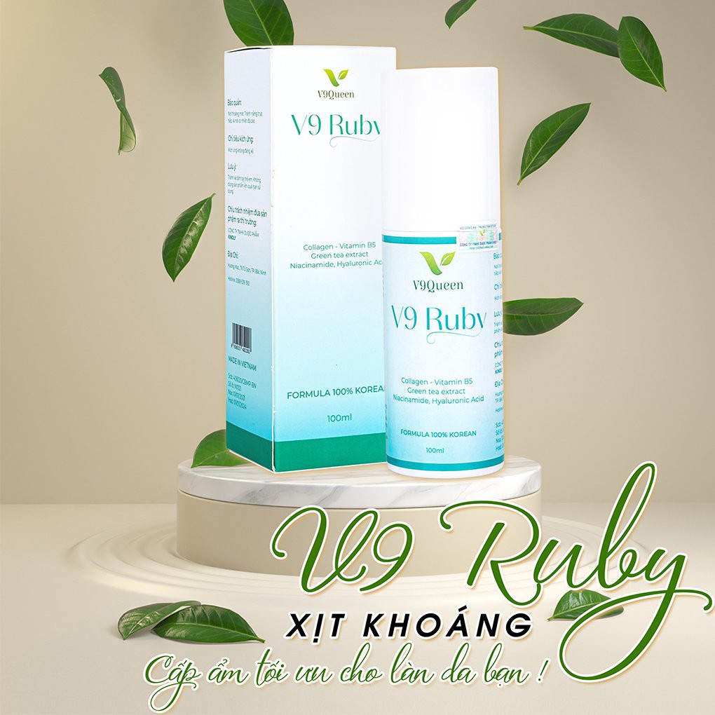 Nước hoa hồng V9Queen, xịt khoáng cấp ẩm dưỡng trắng da, kiềm dầu giảm mụn - V9 Ruby 100ml