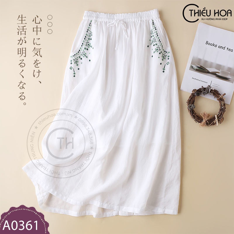 Váy dài cho nữ trung niên, dáng suông dài, hoạ tiết bắt mắt, vải cotton cáo cấp, trang nhã Thiều Hoa A0361