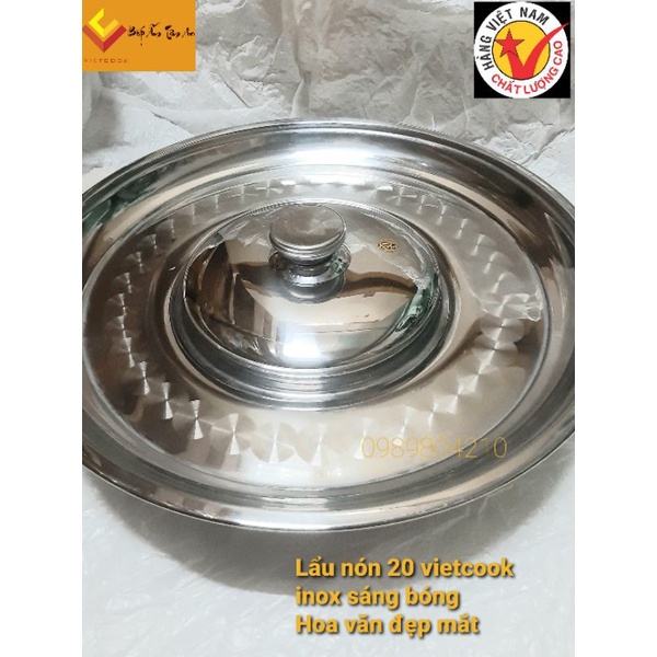 (CHÍNH HÃNG )Nồi lẩu nón inox  , lẩu mâm inox , lẩu vành inox 304  thaphafac,Vietcook  đủ size 16,18,20,22 cho bếp từ