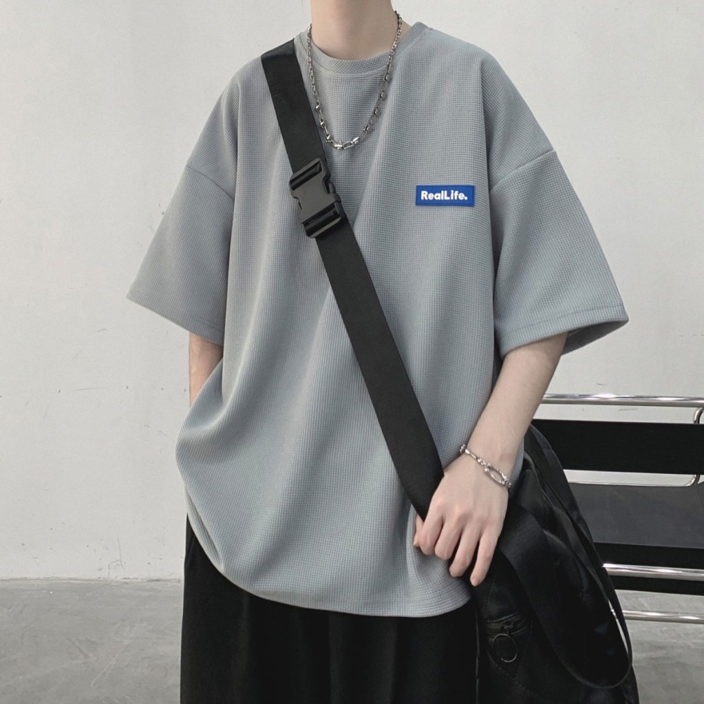 Áo Thun Tay Ngắn Dáng Rộng In Chữ Klein Màu Xanh Dương Phong Cách Hồng Kông Thời Trang Mùa Hè Dễ Phối Đồ Cho Nam