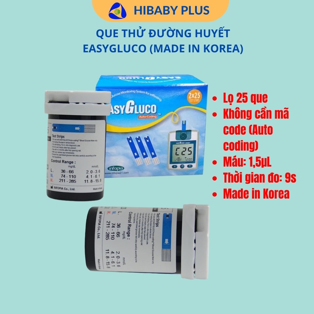 Que thử tiểu đường Easy Gluco Hàn quốc dùng cho máy đo đường huyết EasyGluco, nhanh chóng chính xác [HIbaby Plus]