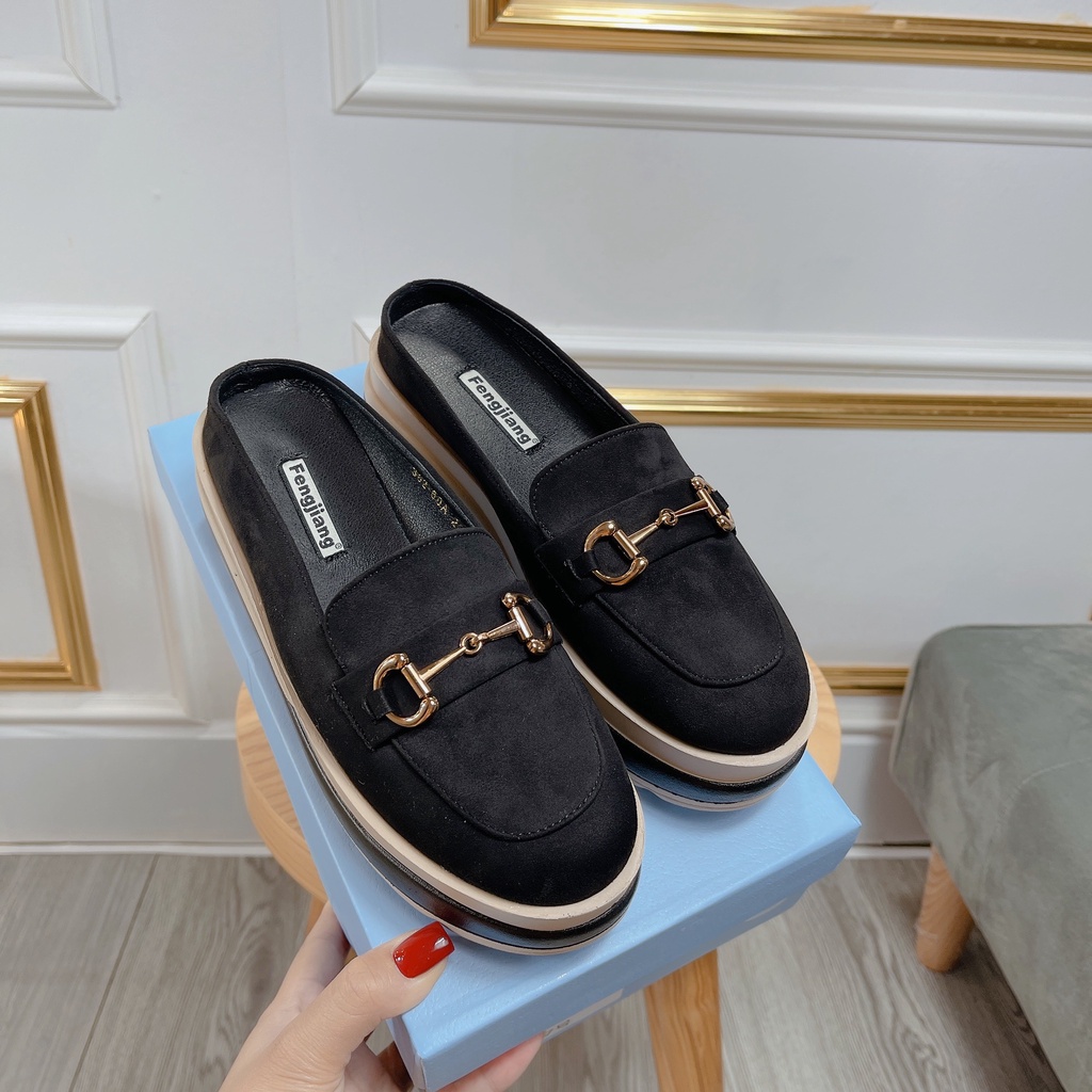Giày sục da dior đen nữ độn đế 7 phân giày sục nữ mẫu mới