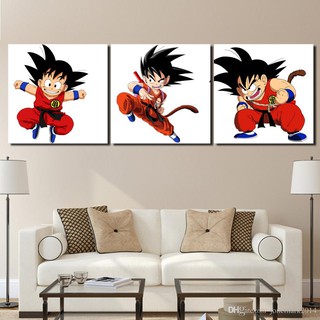 Bộ 3 tranh canvas treo tường Songoku - không khung viền