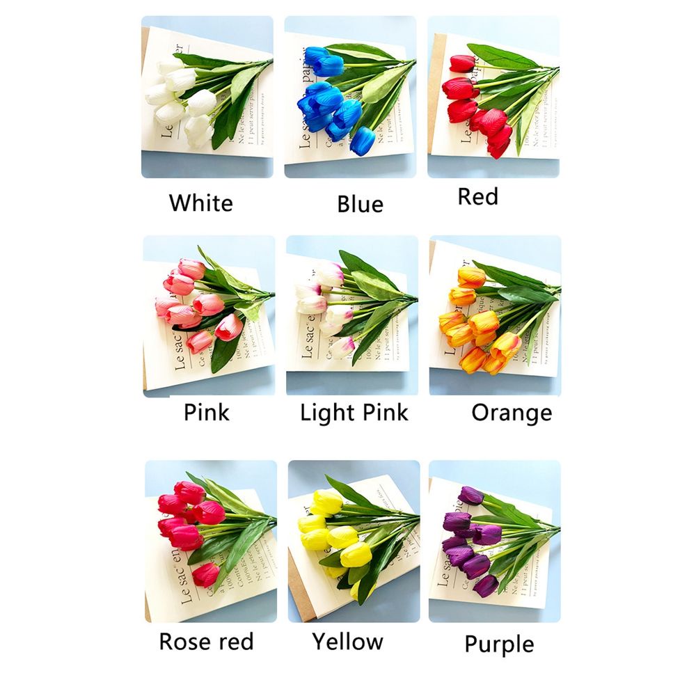 Bó Hoa Tulip Nhân Tạo 9 Bông Trang Trí Tiệc Cưới / Sân Vườn Diy