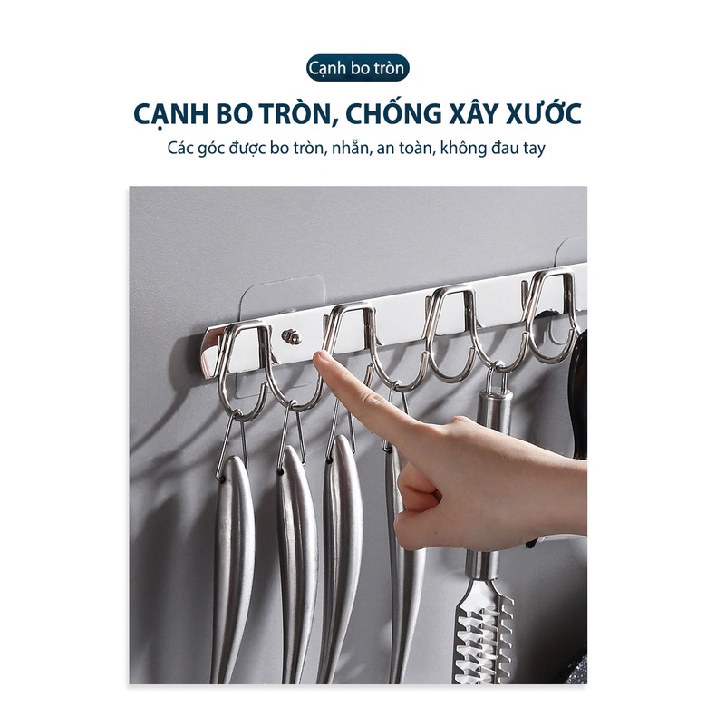 Móc Treo Quần Áo Inox 10 Móc Dán Tường Treo Đồ Nhà Tắm Nhà Bếp Tiện Lợi
