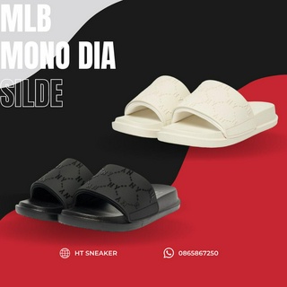 Dép quai ngang mlb hoạ tiết monogram trắng đen | Dép MLB Chunky Mound Dia Monogram nam nữ fullbox
