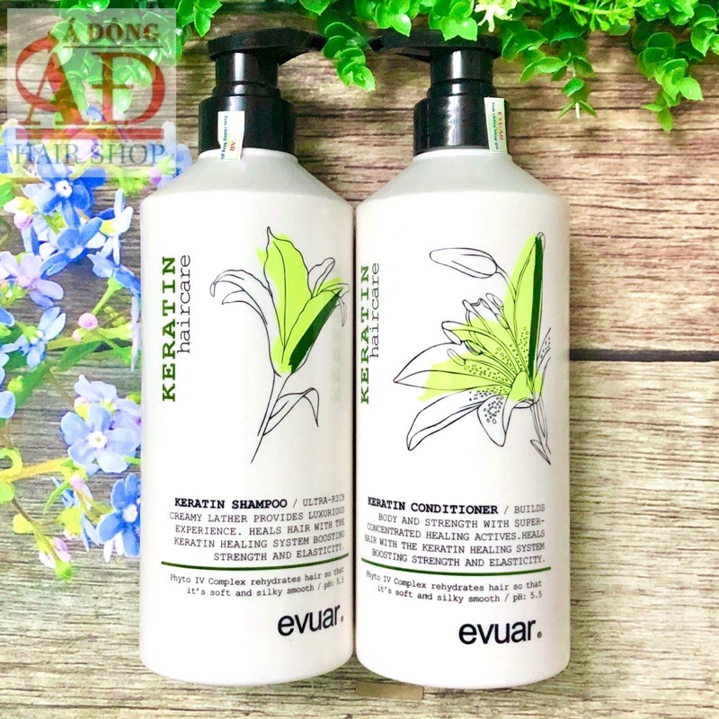 [Chính hãng] [Siêu rẻ] CẶP DẦU GỘI XẢ KERATIN EVUAR PHỤC HỒI TÁI SINH TÓC CHÍNH HÃNG Ý 758ML