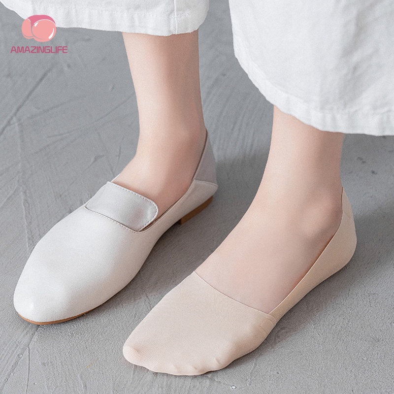 Vớ Thuyền Ngắn Bằng Lụa Băng Lụa Lạnh / Silicone Vô Hình Chống Trượt Thoáng Khí Thoải Mái Màu Trơn Dùng Khi Mang Giày Cao Gót