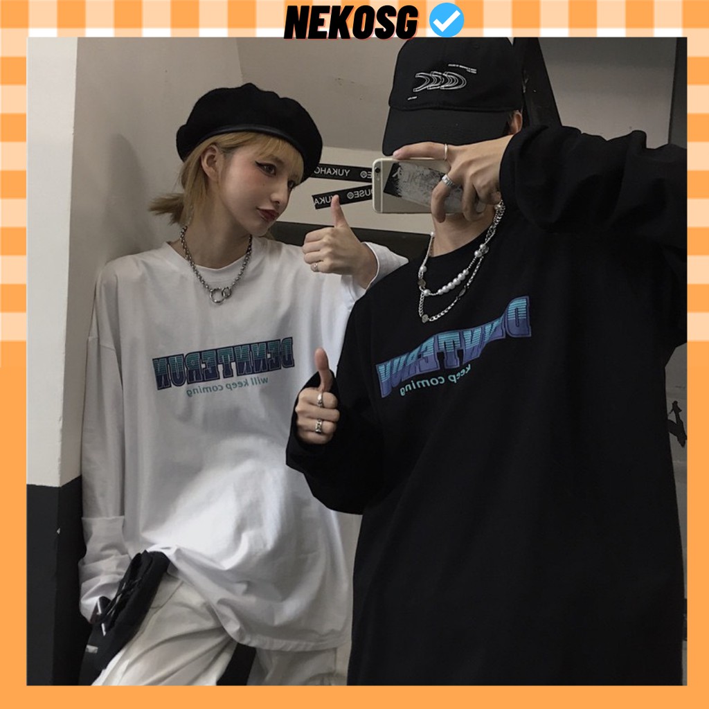Áo thun tay dài form rộng DENNTERUN NEKO.SG, Áo thun Streetwear Ulzzang SWT63