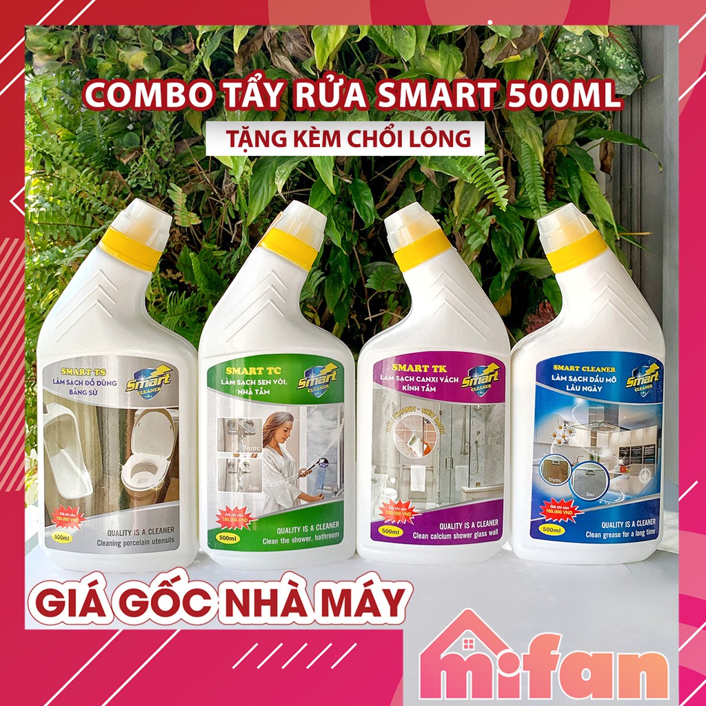 Combo Nước Tẩy Rửa SMART - Tẩy Sạch Cặn Canxi Vách Kính, Dầu Mỡ Lâu Ngày, Sen Vòi Inox, Đồ Dùng Bằng Sứ - CỰC MẠNH-500ml