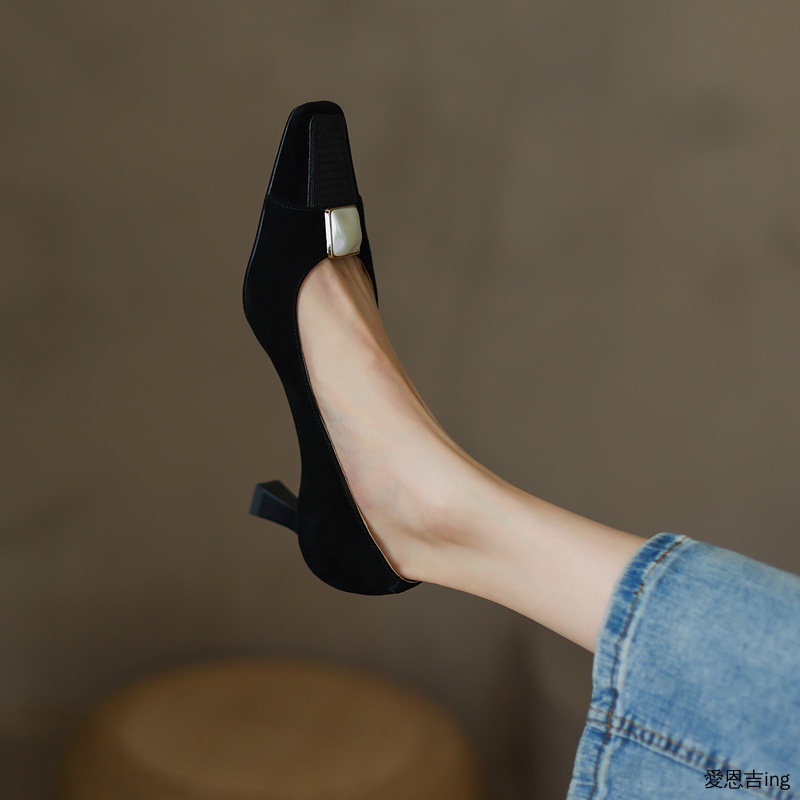 Giày Cao Gót Da Mũi Vuông Phong Cách Retro Pháp Thời Trang Mùa Xuân Dành Cho Nữ 2022