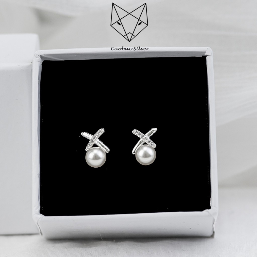 Khuyên Tai Bạc Ta Caobac Silver Bông Nụ Bạc Mặt Thiết Kế Chữ X Đính Hạt Cao Cấp Sang Trọng Quà Tặng Phụ Nữ Lịch Sự
