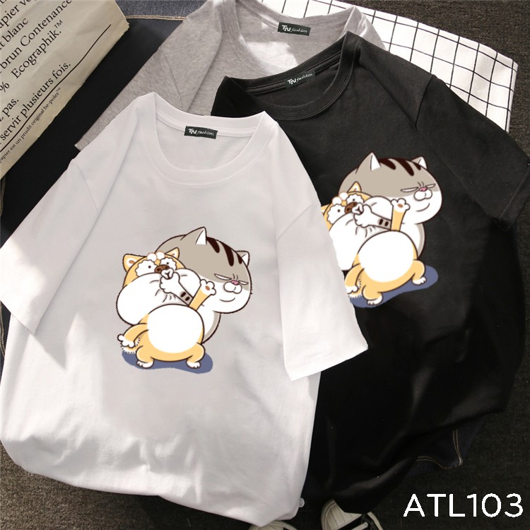 ATL103 Có size 7XL Áo thun unisex tay lỡ hình mèo ami bụng bự