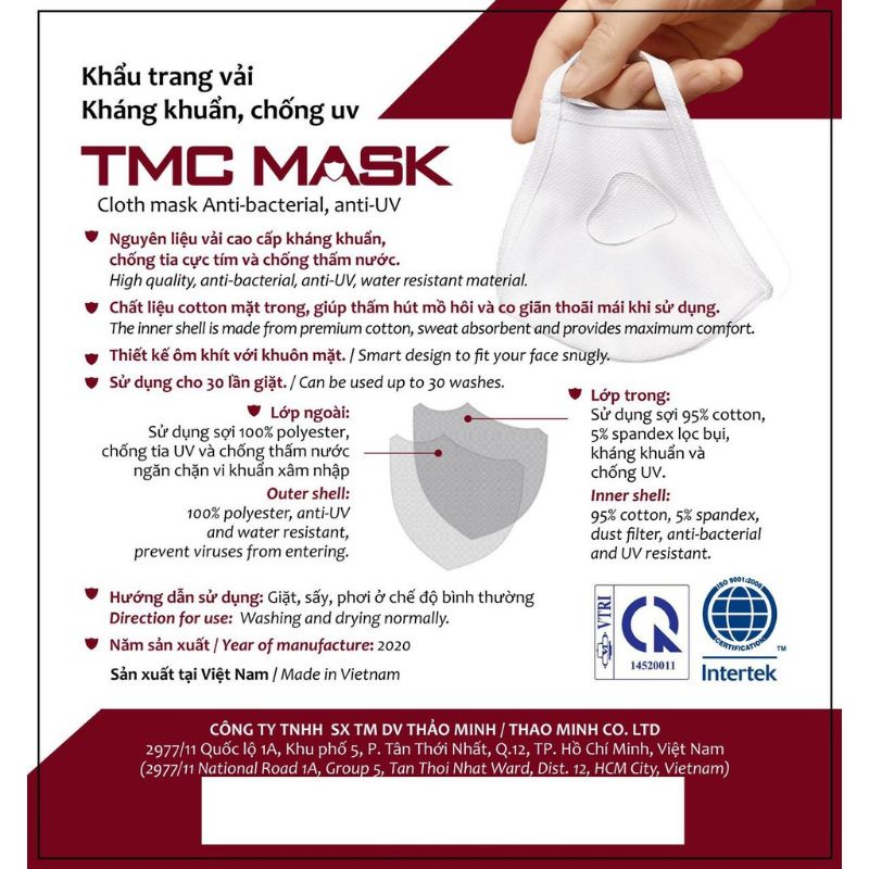 Khẩu trang vải kháng khuẩn,chống tia UV - TMC Mask