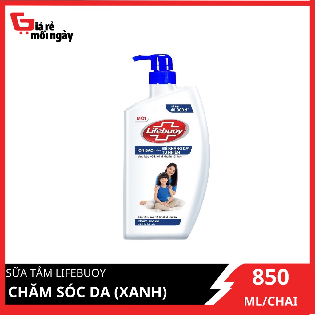 Sữa tắm Lifebuoy Chăm sóc da (Xanh) Chai 850ml