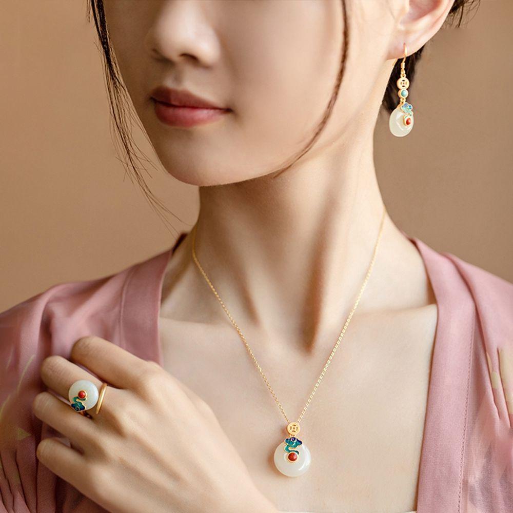 VANES1 Bông Tai / Nhẫn Tráng Men Phong Cách Trung Hoa Cổ Điển Thời Trang Sang Trọng