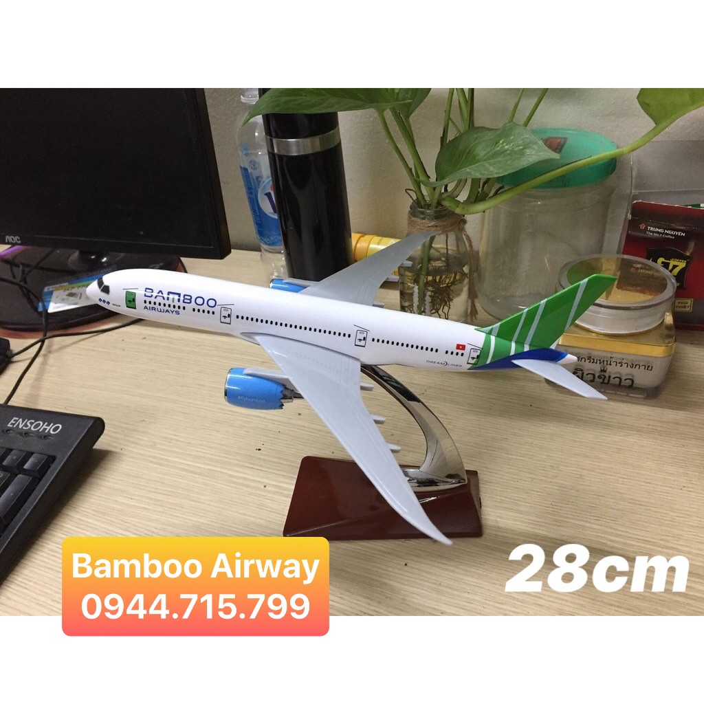 Mô hình máy bay tĩnh B787 Bamboo Airway 28cm có bánh xe