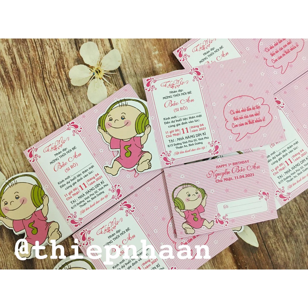 ♥️ Shop Uy Tín ♥️  Thiệp mời  SINH NHẬT - THÔI NÔI - ĐẦY THÁNG Dành Cho Bé Gái Nghe Nhạc.
