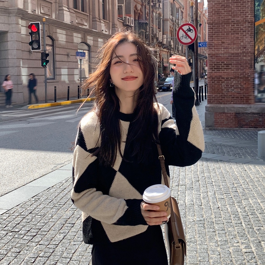 Porozi  Áo len tay dài cổ tròn  thời trang phong cách Hàn Quốc