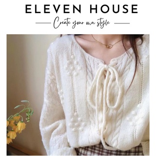  Áo khoác len cardigan nữ dệt kim dáng ngắn rộng croptop kiểu dáng dễ thương hai màu trắng xanh SẴN 11 House 