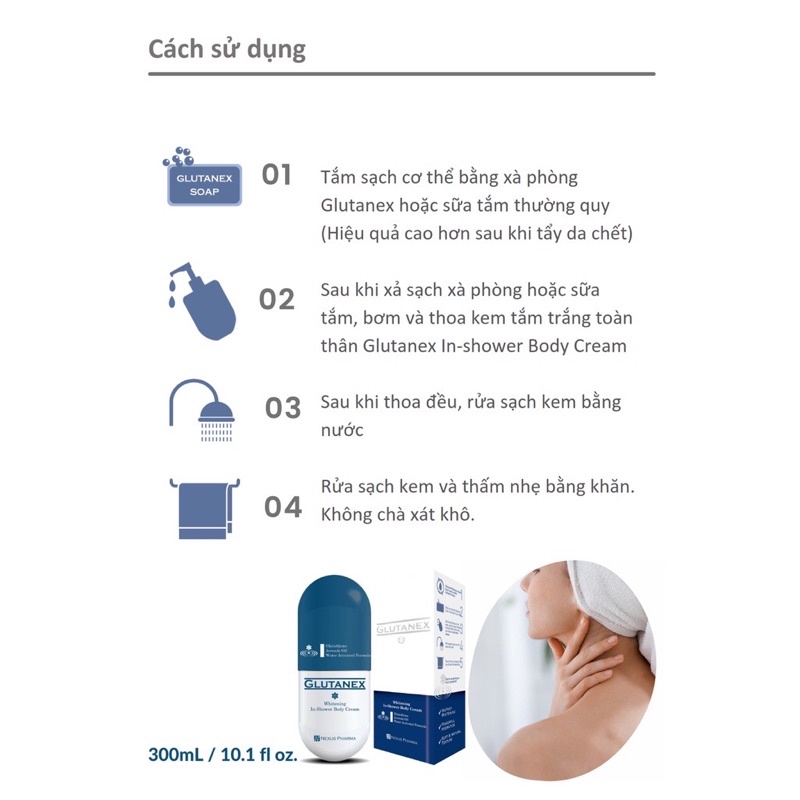 Kem sữa tắm trắng da glutanex in shower body cream nâng tone trắng sáng