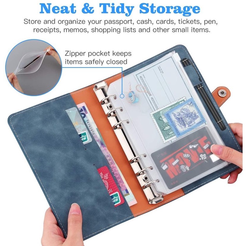 Bìa Da PU Đựng Tiền Tài Liệu Cỡ A6 Có Khóa Kéo Tiện Dụng