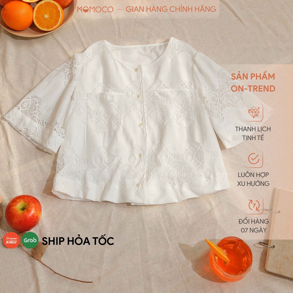 Áo Sơ Mi Bọc Viền Phối Ren MOMOCO Chất Liệu Xốp Nhăn Mềm Mại Thiết Kế Nữ Tính, Dịu Dàng M3006
