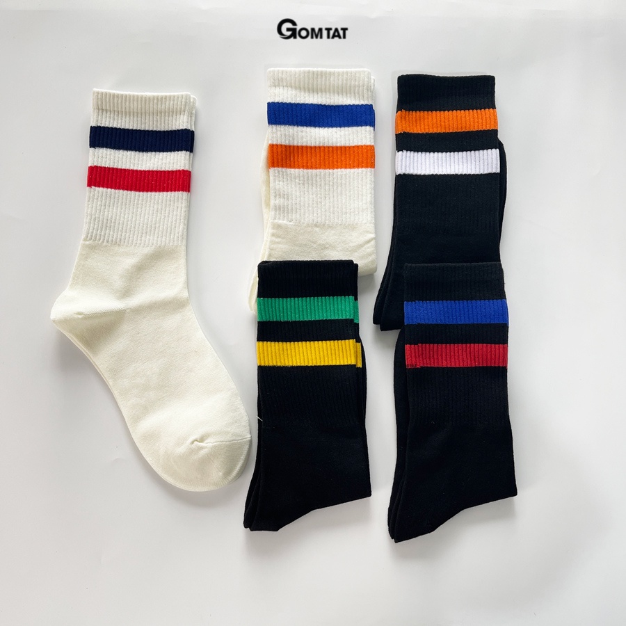 Set 5 đôi vớ cổ cao nữ mẫu 2 sọc, tất nữ cao cổ dễ thương, chất liệu cotton kháng khuẩn, cực êm chân -LISU23-CAO-2SOC