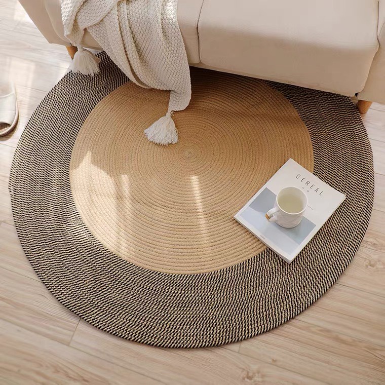 Thảm cói viền kẻ đen chất cực dày dặn, hàng thủ công - Gọn Decor