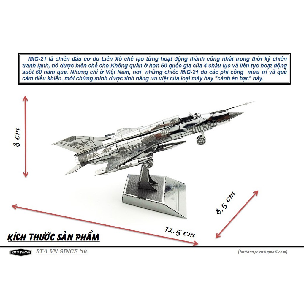 Mô Hình Lắp Ráp 3d Máy bay Tiêm Kích MIG-21 KQ Việt Nam