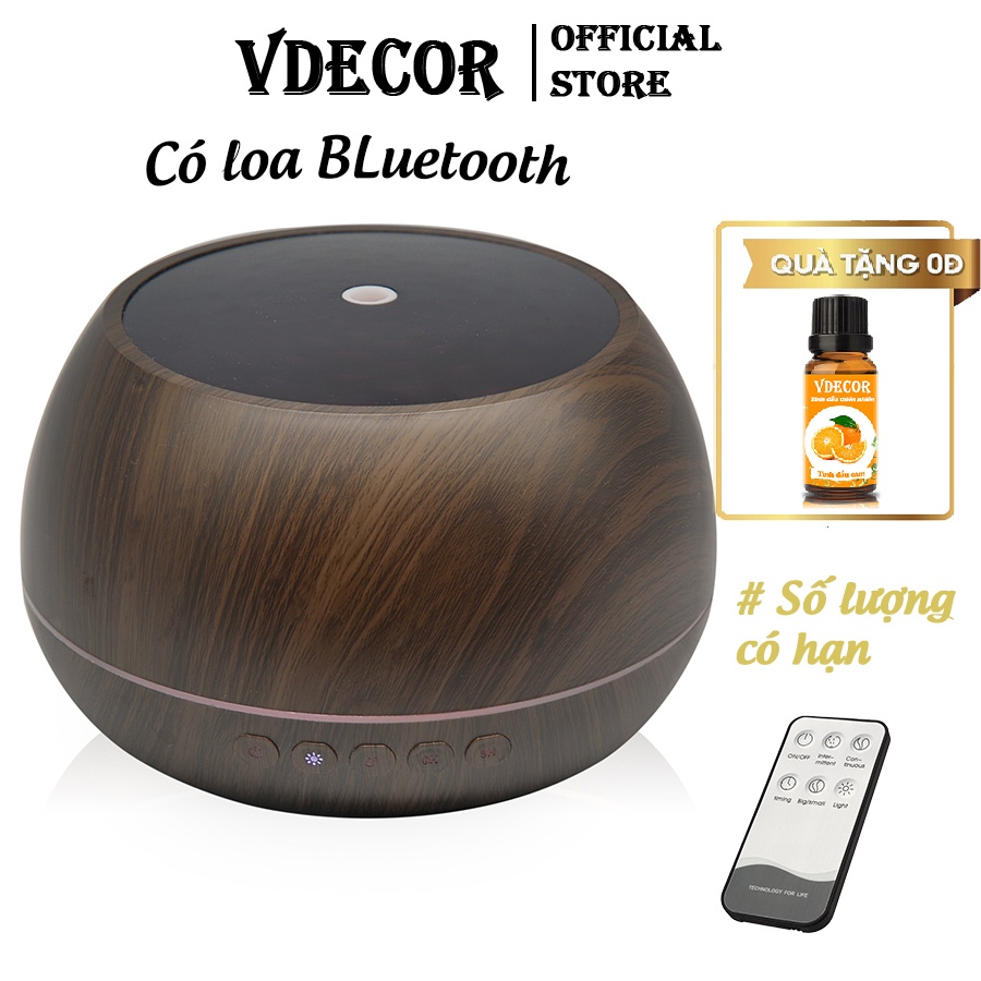 Máy Xông Tinh Dầu VDECOR Có Tích Hợp Loa Bluetooth 500-1000ml kèm remote