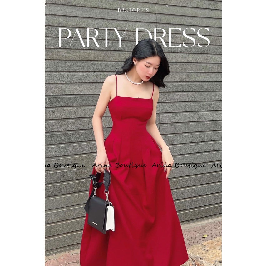 Đầm thiết kế dự tiệc 2 dây dáng dài màu đỏ
