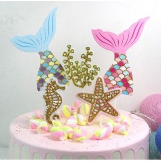 Set cắm hình đuôi cá sao biển san hô - Trang trí bánh kem, trang trí bánh Gato, trang trí bánh sinh nhật
