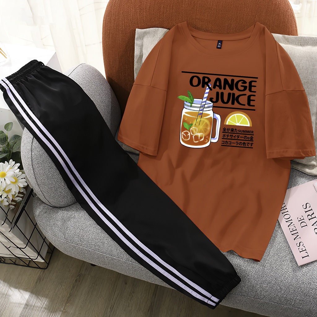 Sét Bộ xinh mặc ở nhà Áo form rộng oversize + quần thể thao chất liệu Cotton mềm mát dễ thương