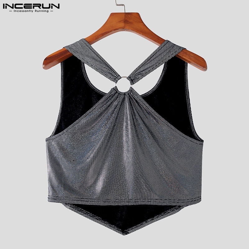 Áo ngắn INCERUN Y2K S-5XL sáng bóng lấp lánh cho nam