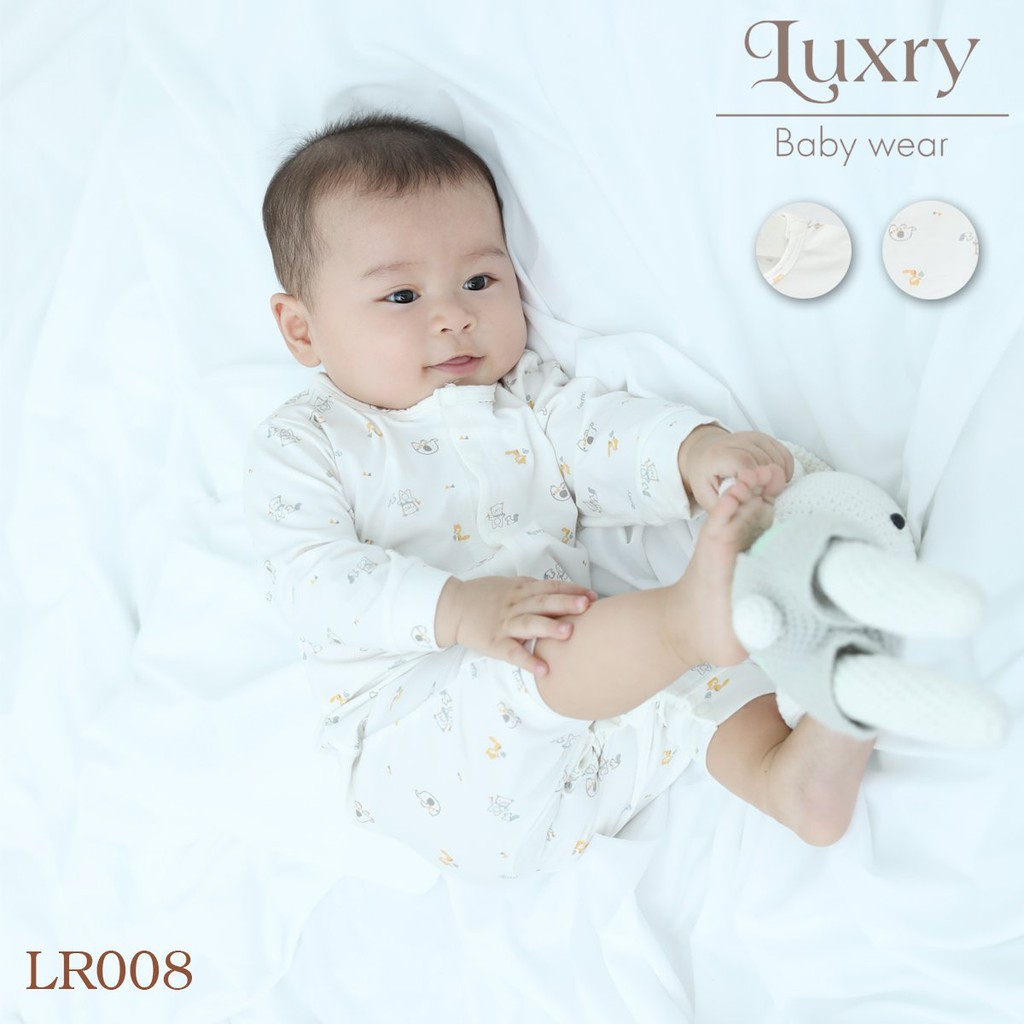 Bộ body dài tay cho bé sơ sinh họa tiết voi nâu Luxry