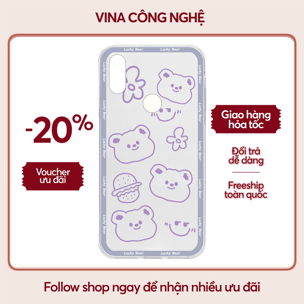 Ốp lưng Vsmart Joy 3/Joy 4/Bee 3/...Silicone dẻo trong viền bảo vệ camera hình Lucky Bear