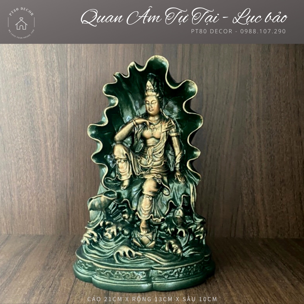 Tượng Quán Âm Tự Tại, Tượng Phật Bà trong Lá Sen PT80 Decor, 03 phiên bản cao cấp [Ảnh thật]