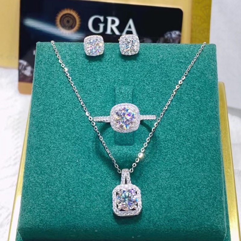 Bộ Trang Sức Mạ Bạc 925 Đính Đá Moissanite Thời Trang