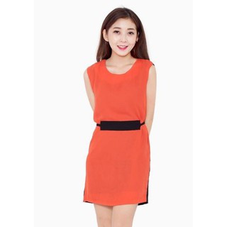 Váy suông Hàn Quốc - cột eo - cam đen OK217333