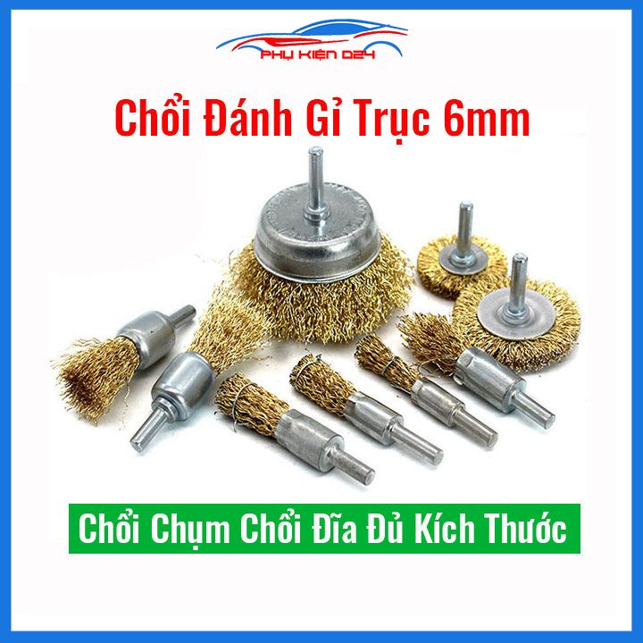 Chổi đánh gỉ trục 6mm sợi đồng chổi chụm đĩa cho bề mặt kim loại